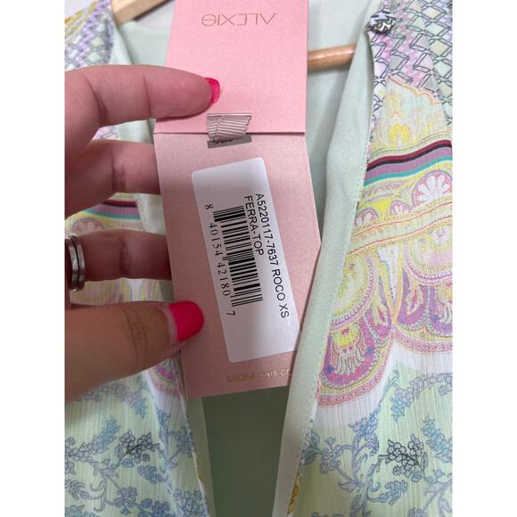 NWT Alexis Ferra Chiffon Long Sleeve Tie Waist Ruffle Crop Top Rococco Size: XS - Picture 5 of 8